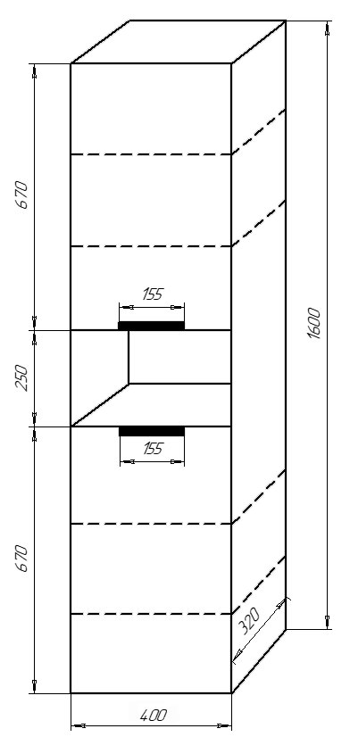 Пенал подвесной Azario Gris 40 400х320х1600 универсальный, цвет Дуб Веллингтон (CS00080417) — изображение 3