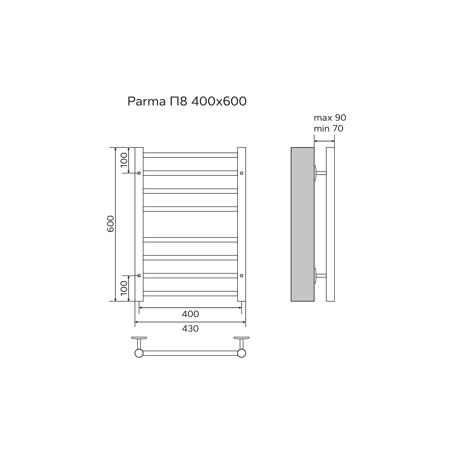 Полотенцесушитель водяной AZARIO PARMA 400/600 8 секций, нижнее/диагональное подключение, 1/2", хром (AZ10146S) — изображение 5