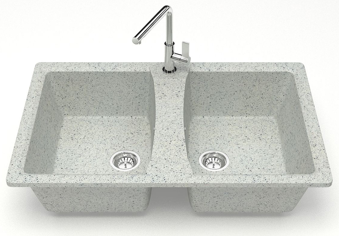 Кухонная мойка AZARIO Elmas 780х500х190 двойная, искусственный мрамор, цвет светло серый (CS00078335) — изображение 2