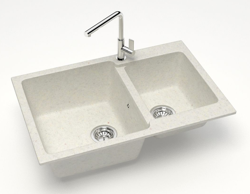 Кухонная мойка AZARIO Grand 765х500х190 двойная, искусственный мрамор, цвет Хлопок (CS00079904) — изображение 2