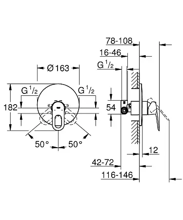Смеситель для душа GROHE BauLoop скрытого монтажа, в комплекте с монтажной частью, хром — изображение 2