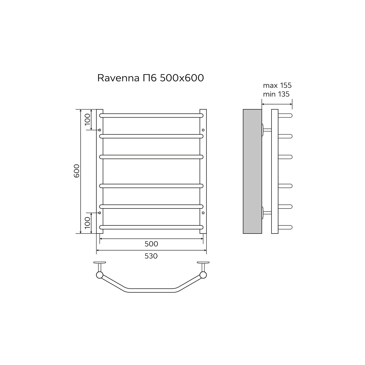 Полотенцесушитель водяной AZARIO RAVENNA 500/600 6 секций, нижнее/диагональное подключение, 1/2", хром (AZ07156) — изображение 5