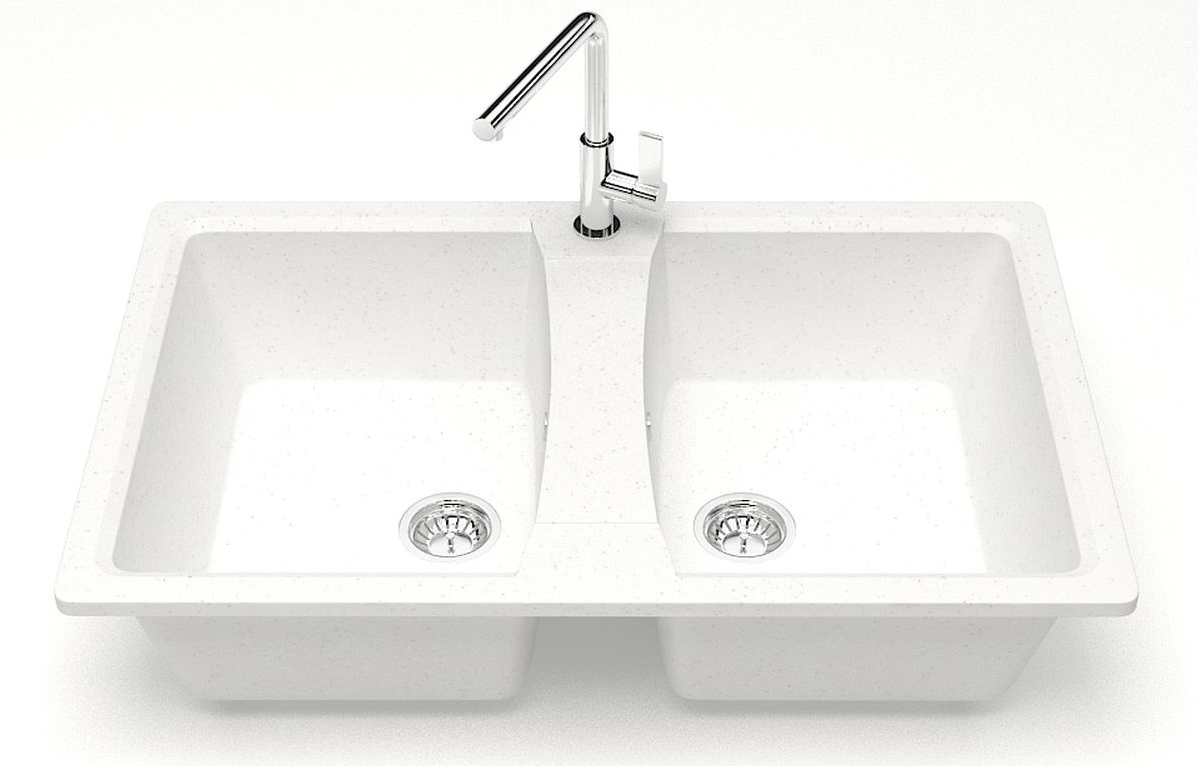 Кухонная мойка AZARIO Elmas 780х500х190 двойная, искусственный мрамор, цвет белый (CS00078329) — изображение 2