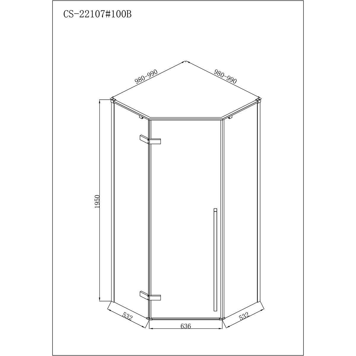 Душевое ограждение Loranto NEO 100x100x195 прозрачное закаленное стекло 8 мм, Easy clean, профиль черный, без поддона (CS-22107B-100) — изображение 3