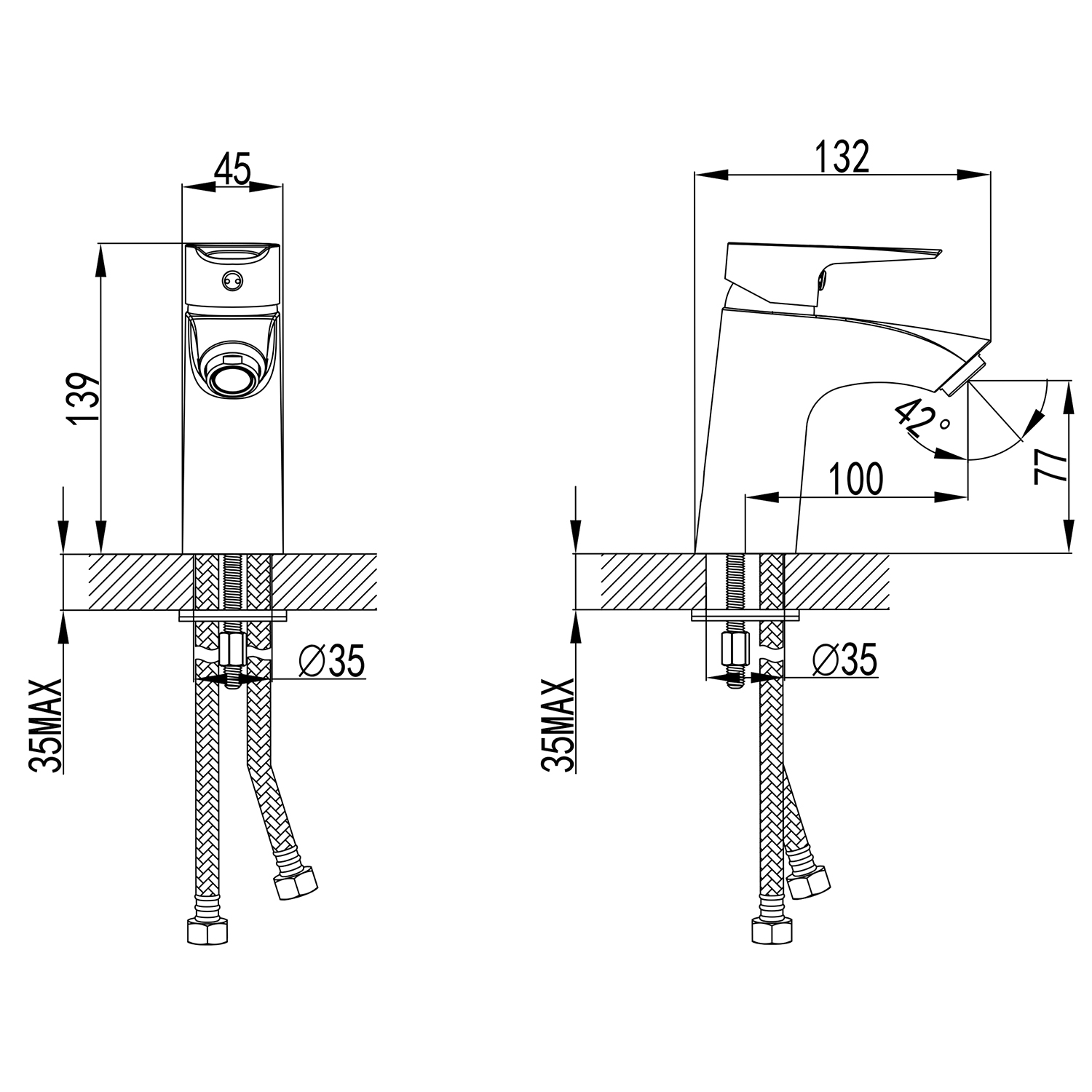 Смеситель для раковины Azario керамический картридж, без донного клапана, хром (AZ-WSA654236AJ) — изображение 2