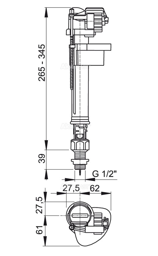 Alcaplast Впускной механизм с нижней подводкой и металлической резьбой 1/2" (A18-1/2") — изображение 2