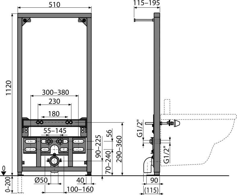 Инсталляция Alca plast для биде, черный (A105/1120) — изображение 2