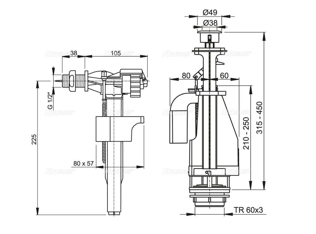 Выпускной комплект Alca Plast с двойной кнопкой, хром (SA08AS 1/2" CHROM) — изображение 3