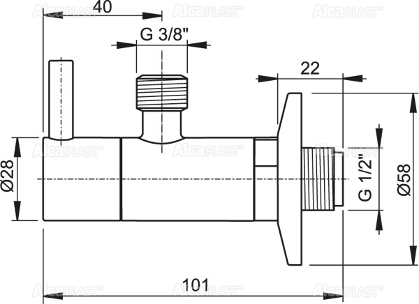 Угловой вентиль с фильтром Alcadrain 1/2" × 3/8", круглый, хром (ARV001) — изображение 2