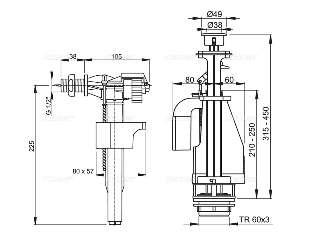 Сливной клапан Alca Plast, с двойной кнопкой, хром (SA08AS 1/2" CHROM) — изображение 3